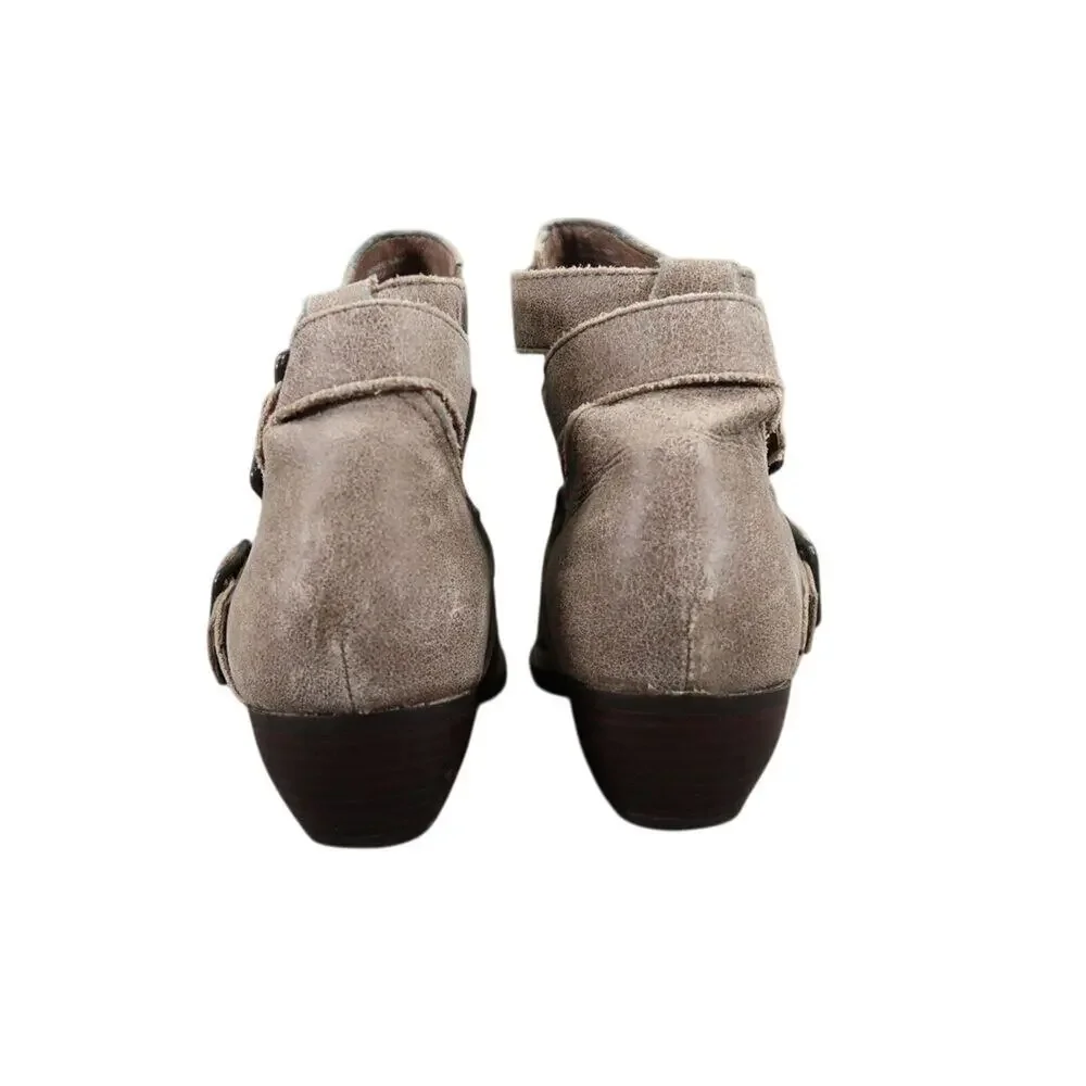 Matisse Shoes Womens 6.5 Booties Fashion Bobbie Leather Buckle Strap Biker Taupe